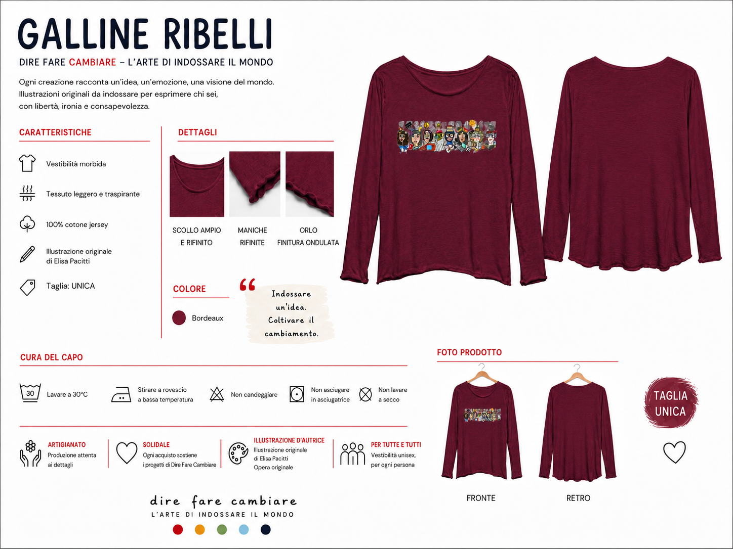 Scheda prodotto della maglia bordeaux Voci che cambiano il mondo