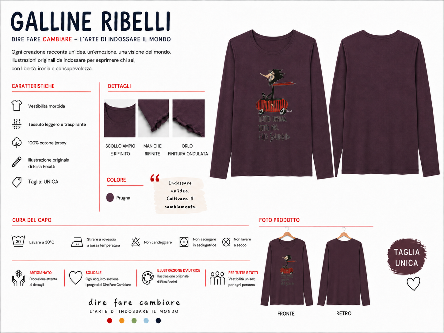 Scheda prodotto della maglia prugna Tutto torna, tutti no. Che sollievo