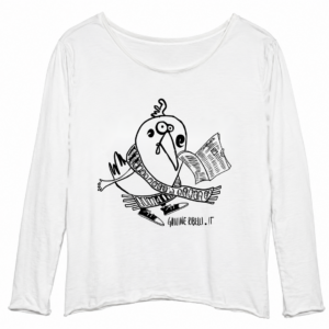 Gallina Ribelle lettrice — maglia bianca a manica lunga, fronte